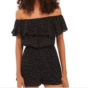 NWOT TOPSHOP Off the Shoulder Polka Dot Romper